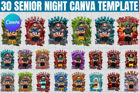 30 Senior Night Canva Editable Template: Bold Football Graphics